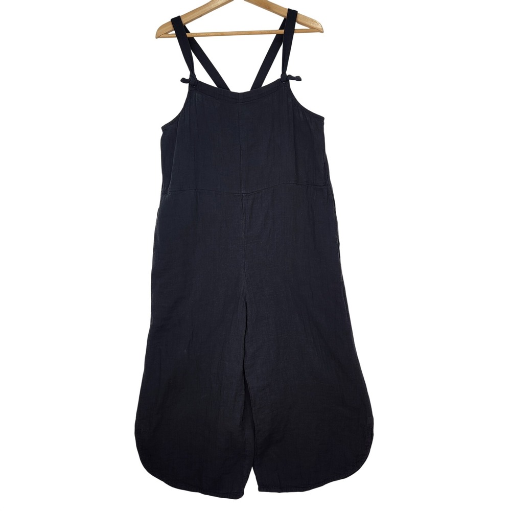 Pact Organic Coastal Double Gauze Jumpsuit Black Wide Leg Tie Strap Medium